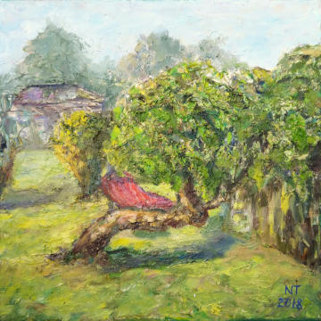 Яблоня маленького Артёма (в частной коллекции), холст/масло, 30x30, 2018