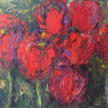 Red Tulips for Diana, oil on cardboard, 30x20, 2019
