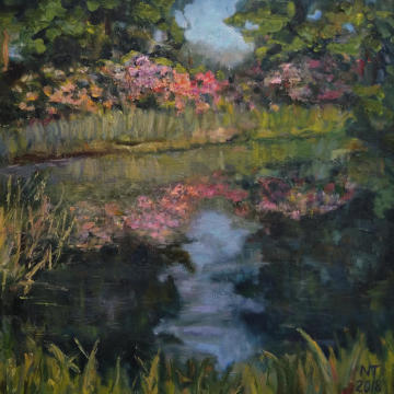Rhododendrons near the Pond (in private collection), oil on canvas, 50x40, 2018